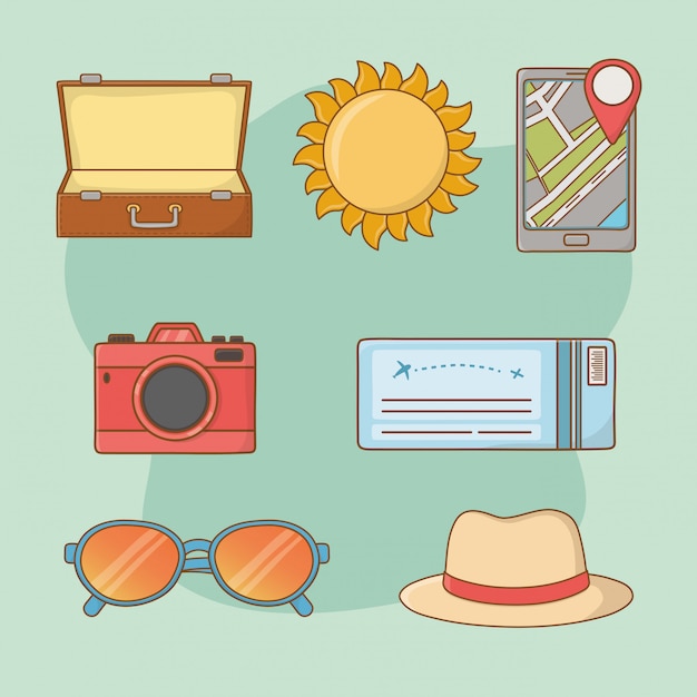 Travel vacations set icons