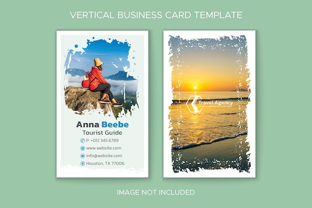 Travel vertical business card template with brush strokes