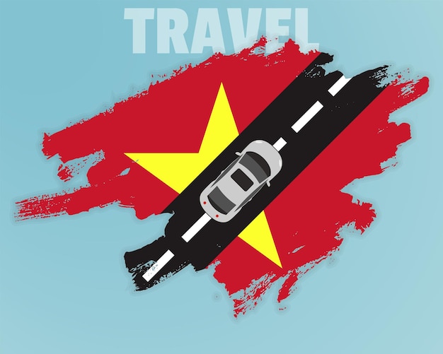 Путешествие во Вьетнам на машине, отправляющееся в отпуск, идея отпуска и концепция баннера путешествия