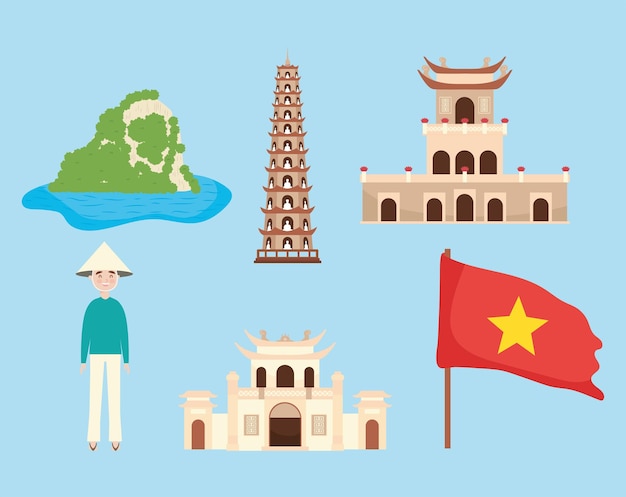 Vector travel vietnam icon set