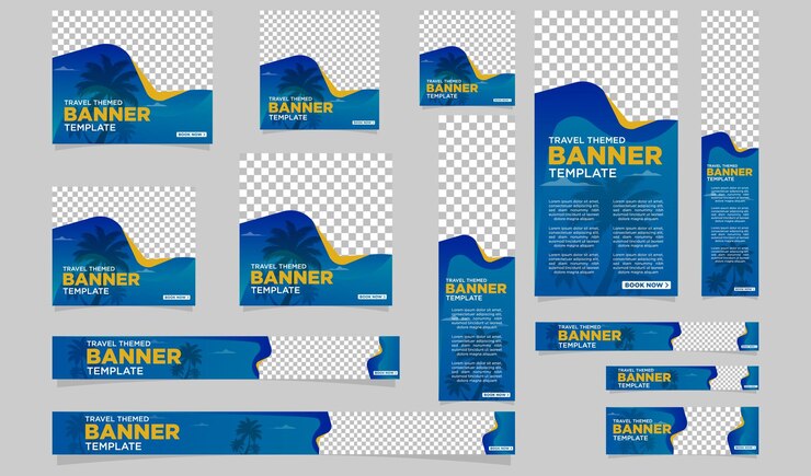 Vector travel web banner templates with image placement places