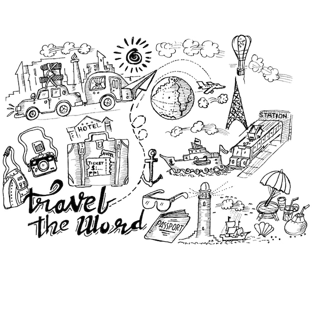 Vector travel the word doodle