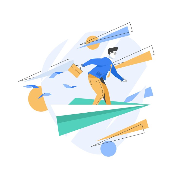 Vector travel to work, leaders moving company to the top, business motivation concept, illustration