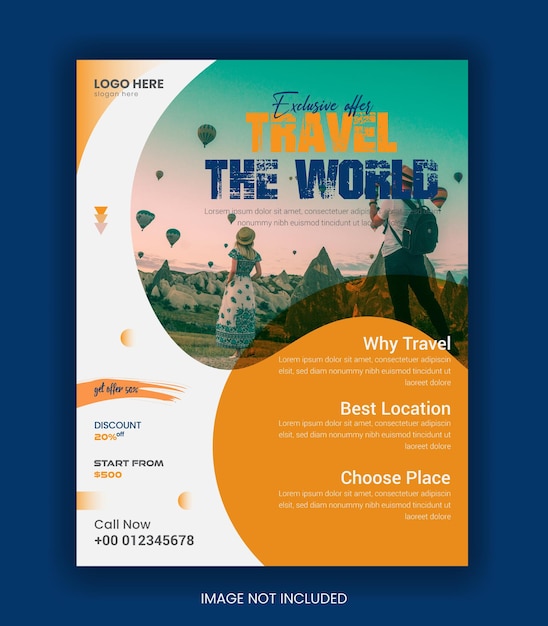Travel the World Flyer Design and summer tour travel flyer banner template vector