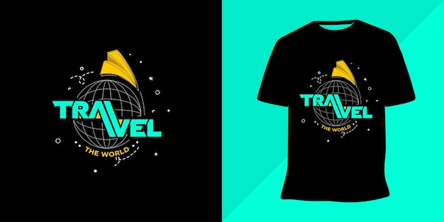 Travel the world lettering illustration t-shirt design premium vector