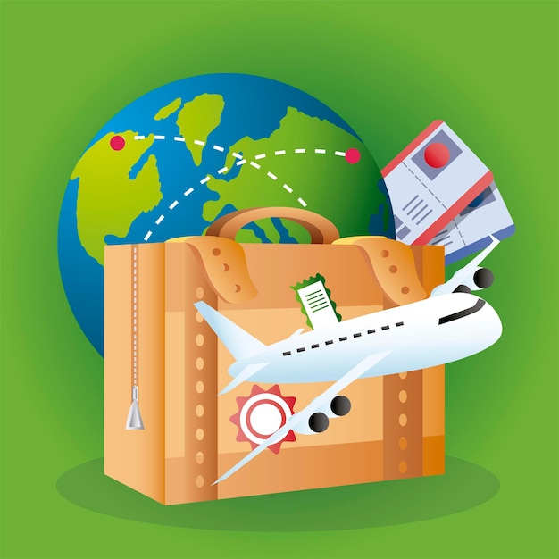 Путешествие мира билеты на самолет чемодан отдых туризм иллюстрация