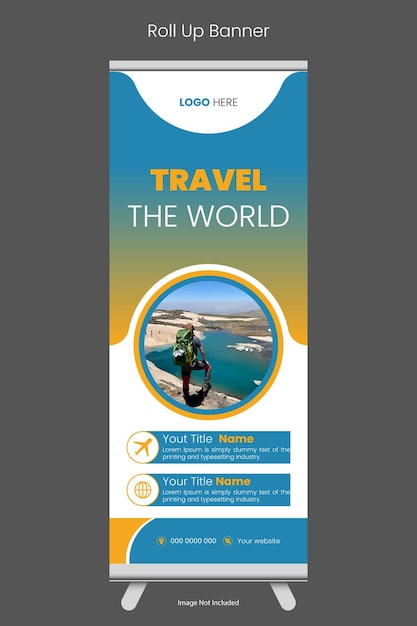 Vector travel world roll up banner template design