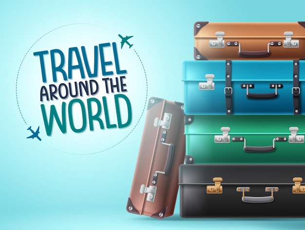 Travel world vector background design. Travelers suitcase, briefcase and luggage elements.