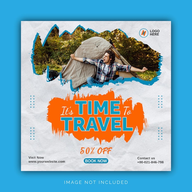 당신의 세계 여행 Instagram 배너 광고 개념 소셜 미디어 포스트 템플릿을 여행할 시간입니다