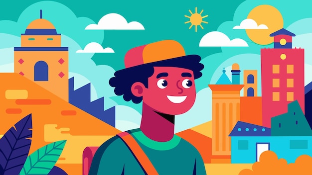 Vector a traveler happily admiring the vibrant street art of a bustling city a reminder that some of the