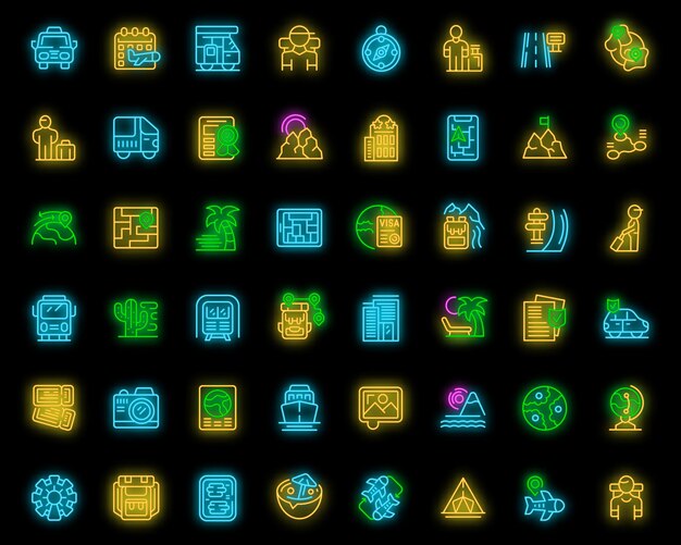 Traveler icons set vector neon