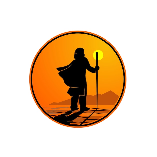 Traveler vector design traveler walking in the desert in the evening