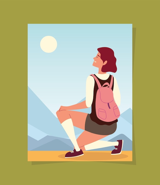 Vector traveler woman with backpack