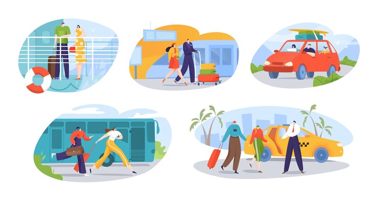 Vector 旅行者や観光客は、孤立したイラストのセットを輸送します