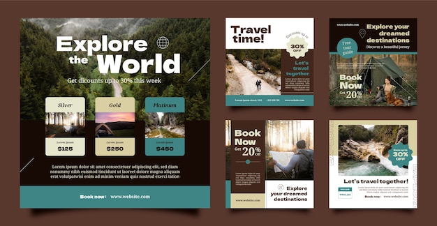 Vector traveling adventure instagram posts template