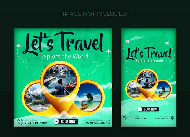 벡터 인스타그램 스토리 디자인과 함께 여행 및 투어 소셜 미디어 게시물 템플릿