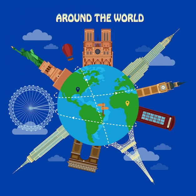 Vector traveling around the world banner