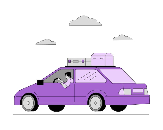 Vector traveling by car with luggage vector illustration in flat style