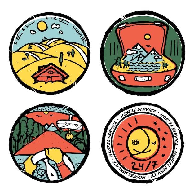 Traveling colored illustration, icons set