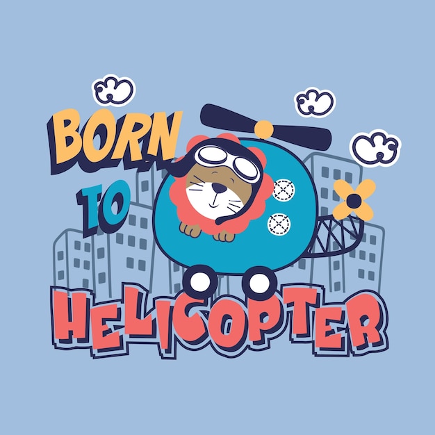 Traveling cute bear with helicopter vector