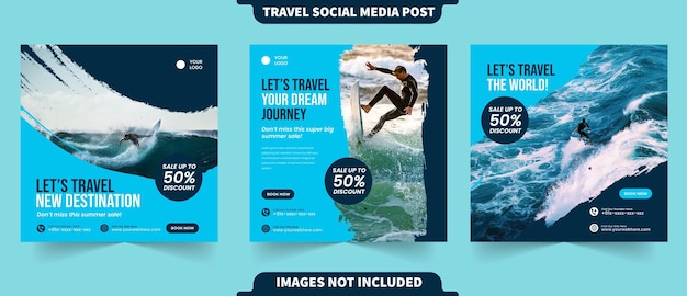 Instagramソーシャルメディア投稿バナーチラシ広告プロモーションテンプレートの旅行と休日ツアー休暇