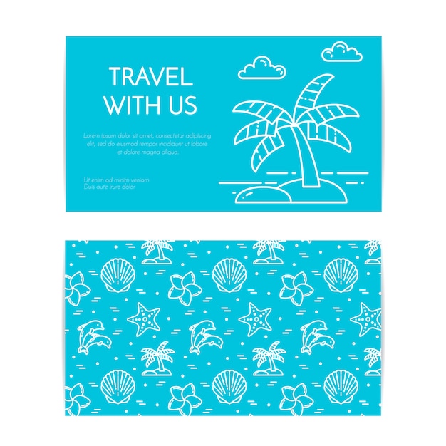 Vector traveling horizontal banner with palm on island