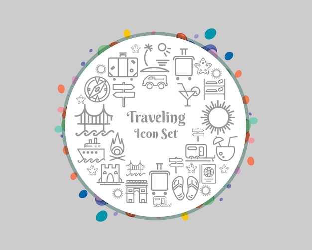 Traveling icon set on white background Premium Vector