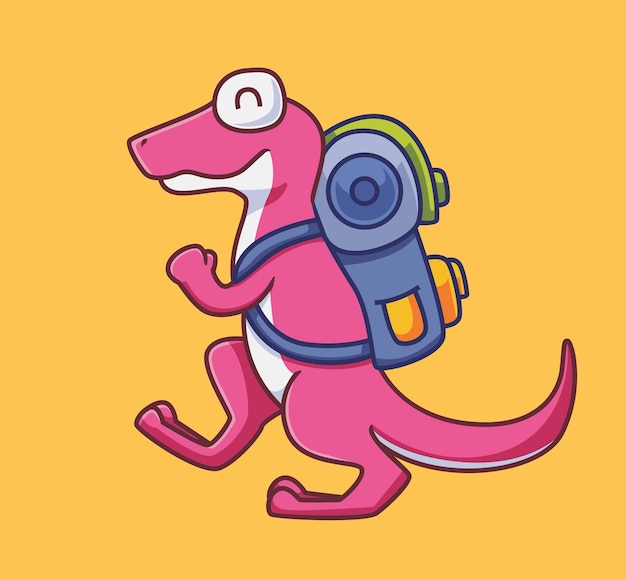 Traveling lizard backpacker isolated animal illustration flat style sticker icon premium vector