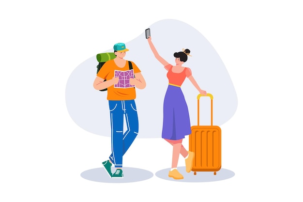 Vector traveling people illustration concept on a white background