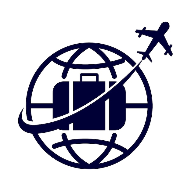 Illustrazione dell'icona del logo aziendale mondiale dell'aereo in viaggio identità del marchio