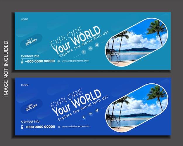 Vector traveling social media banner and facebook cover template premium