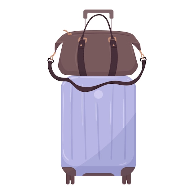 Traveling suitcase Airplane or train travel suitcase and hand luggage bag airport luggage check Travel or relocation concept flat vector illustration