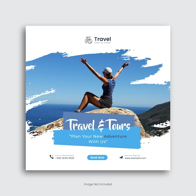 traveling and tours agency social media post template or instagram post premium vector