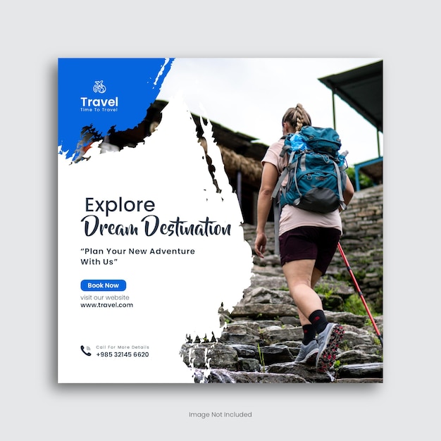 traveling and tours agency social media post template or instagram post premium vector