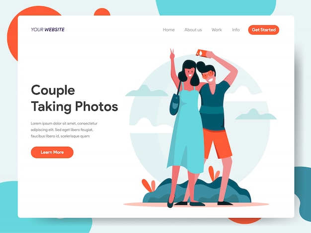 Viaggiare coppia scattare foto insieme banner per landing page