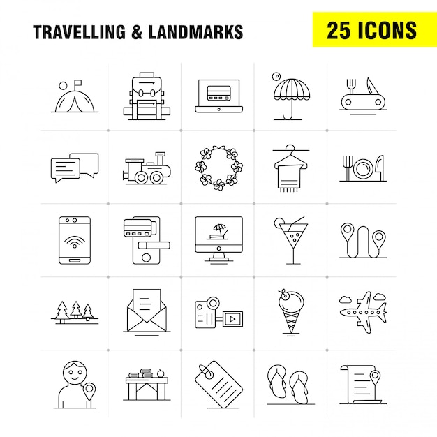 Travelling and landmarks line icon