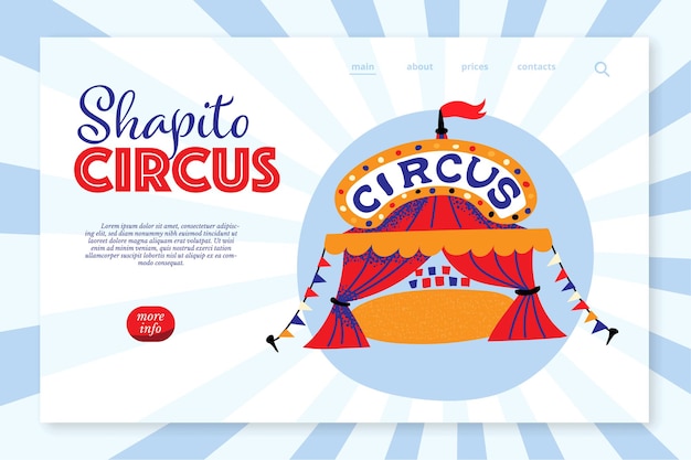 Vector travelling roving circus performance welcoming landing page with text place