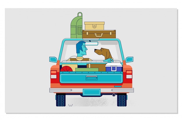 Travelling with pets by car concept flat vector illustration