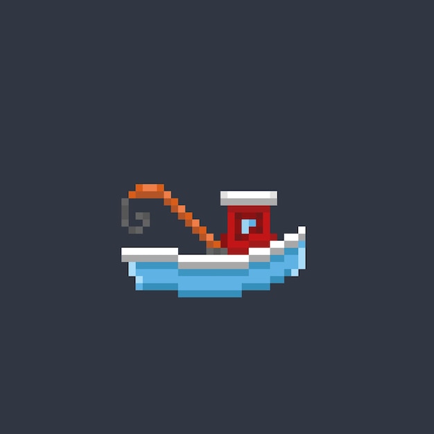 trawlerboot in pixelkunststijl