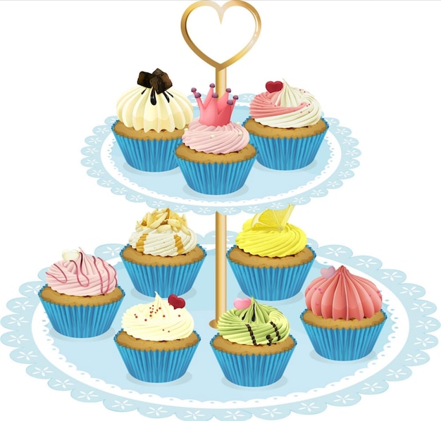 tray with cupcakes vector