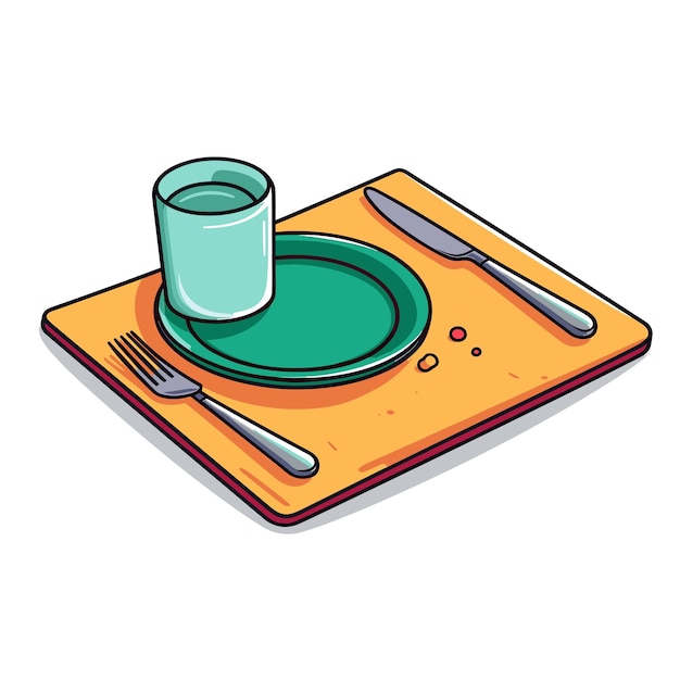 A tray with a glass of water and a fork on it.