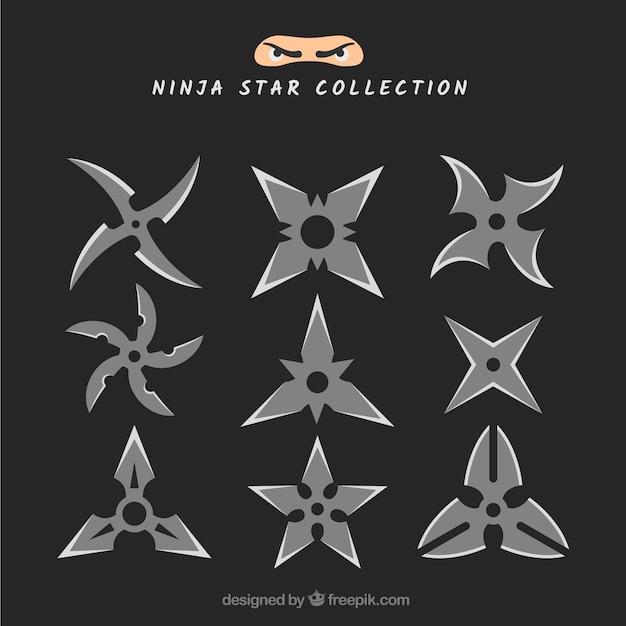 Vettore trditional collezione di stelle ninja con design piatto