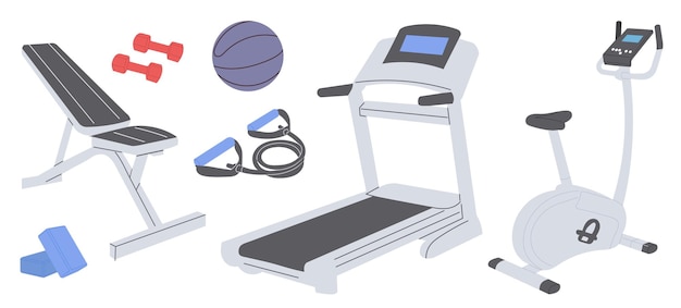 treadmill and exercise bike in flat style on white background vector