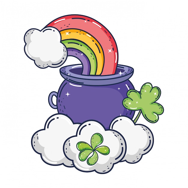 Vector treasure cauldron with clovers leafs saint patrick day