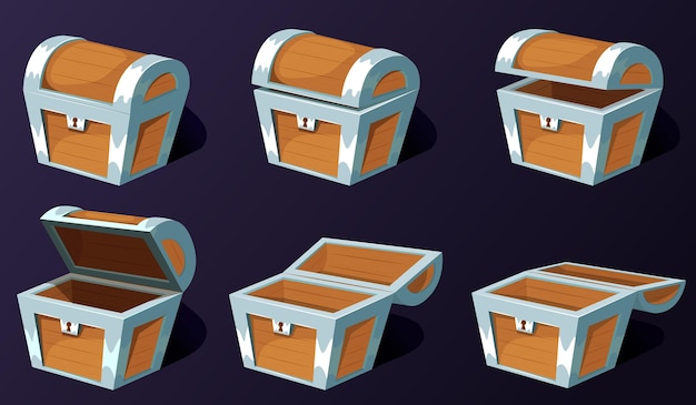 Treasure chest for animation cartoon empty treasure casket opening frames closed ancient chest