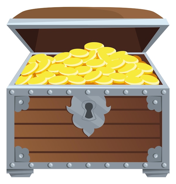 Treasure chest full of gold coins cartoon icon