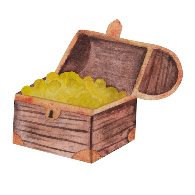 Treasure chest isolated on white background watercolor illustration