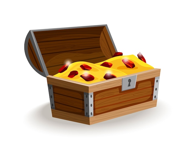 Vector treasure chest isometric cartoon isolated on white