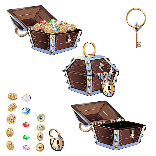 Vector treasure chest set