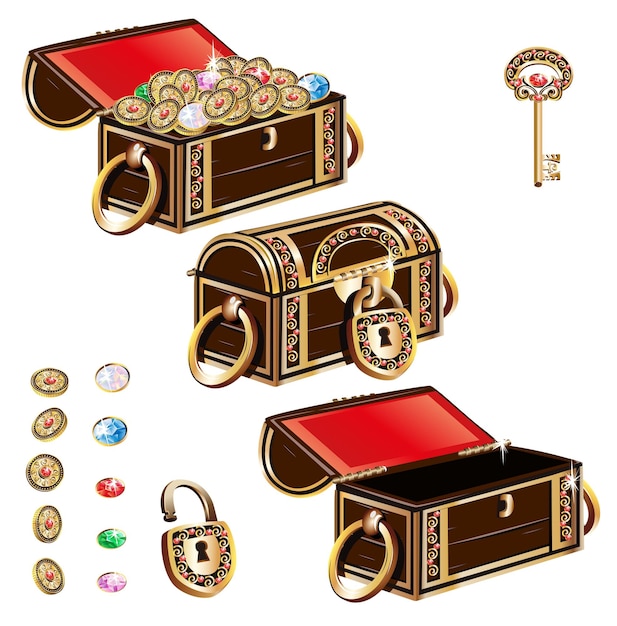 Vector treasure chest set